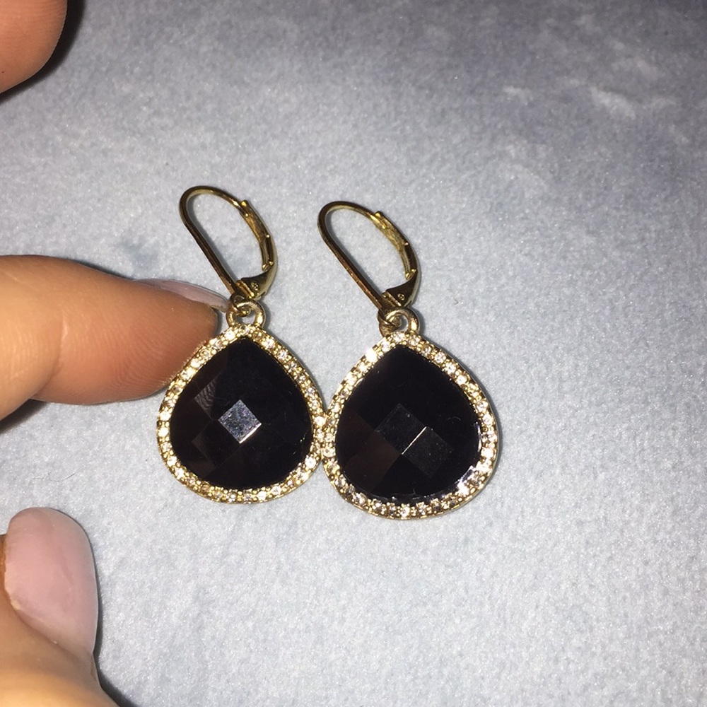 Black stone pear drop earrings